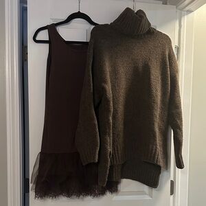 2 pieces Small lace tank dress with oversized sweater